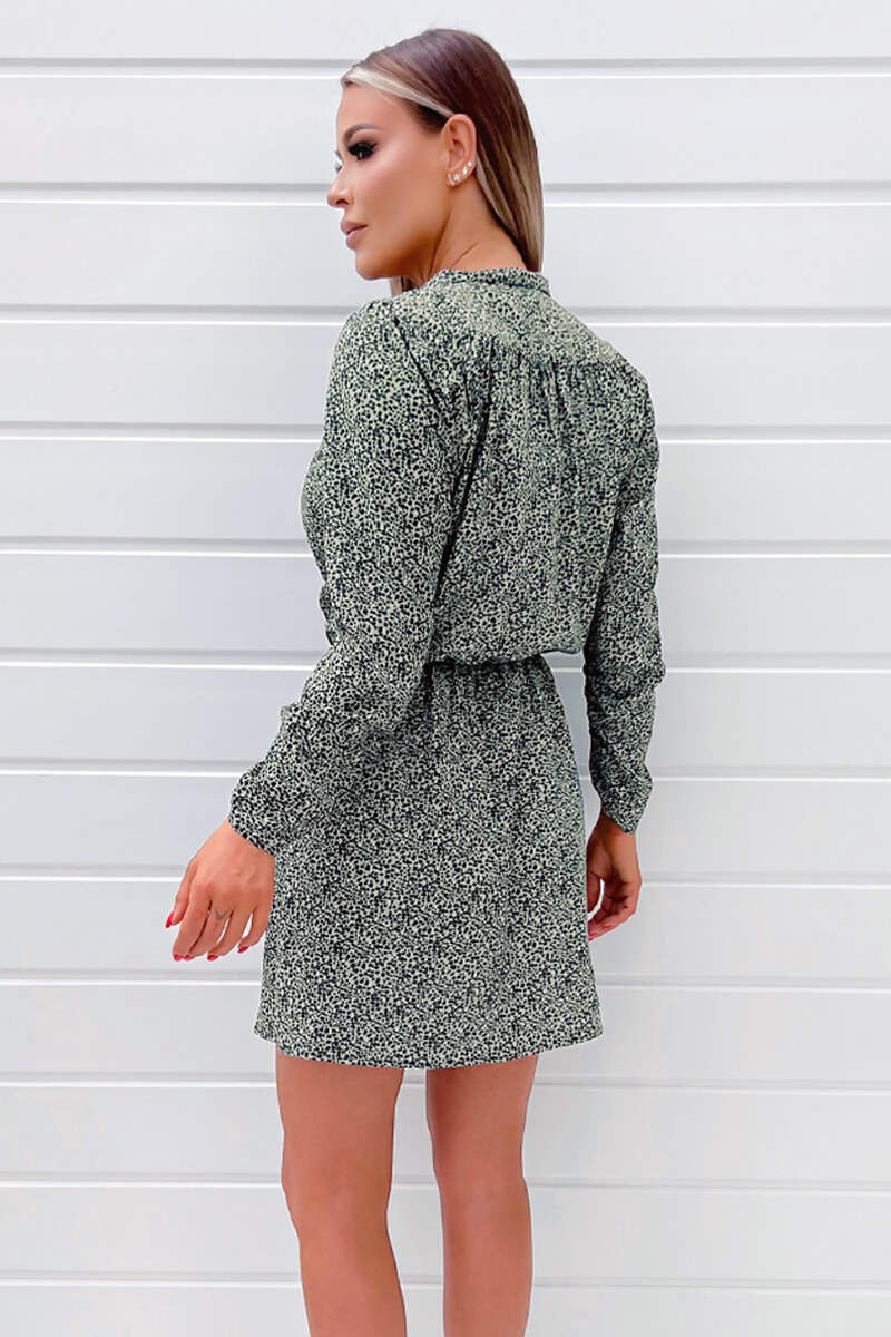 Sage And Black Printed Long Sleeve Mini Dress - Swimclubus