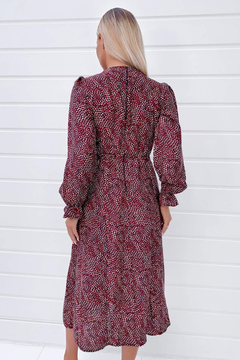 Red Printed Split Leg Midi Dress - Swimclubus