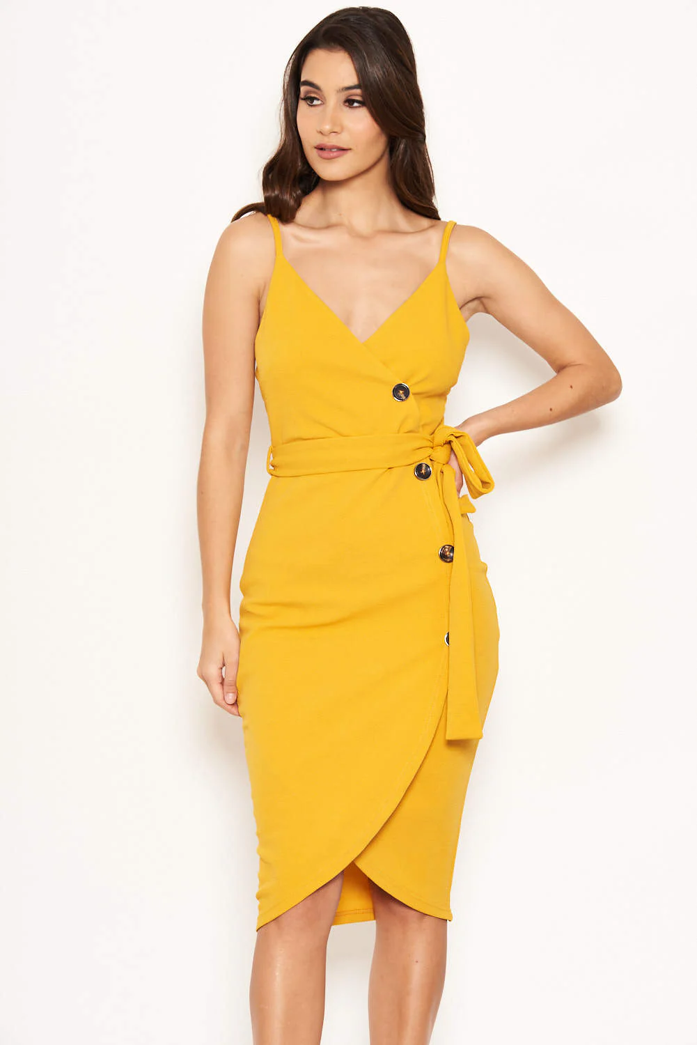 Yellow Button Front Detail Dress - Swimclubus