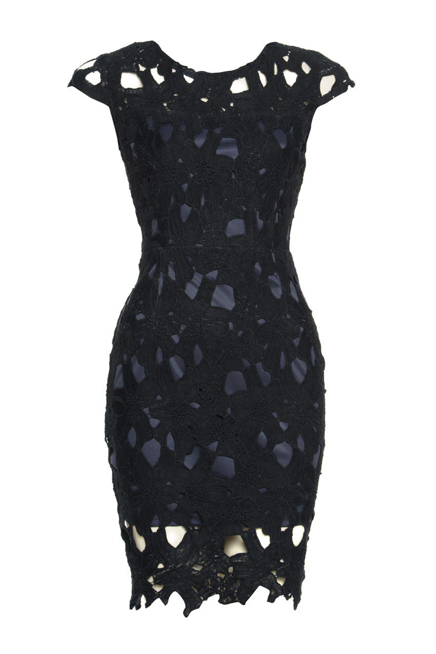 Navy Crochet Pencil Dress - Swimclubus