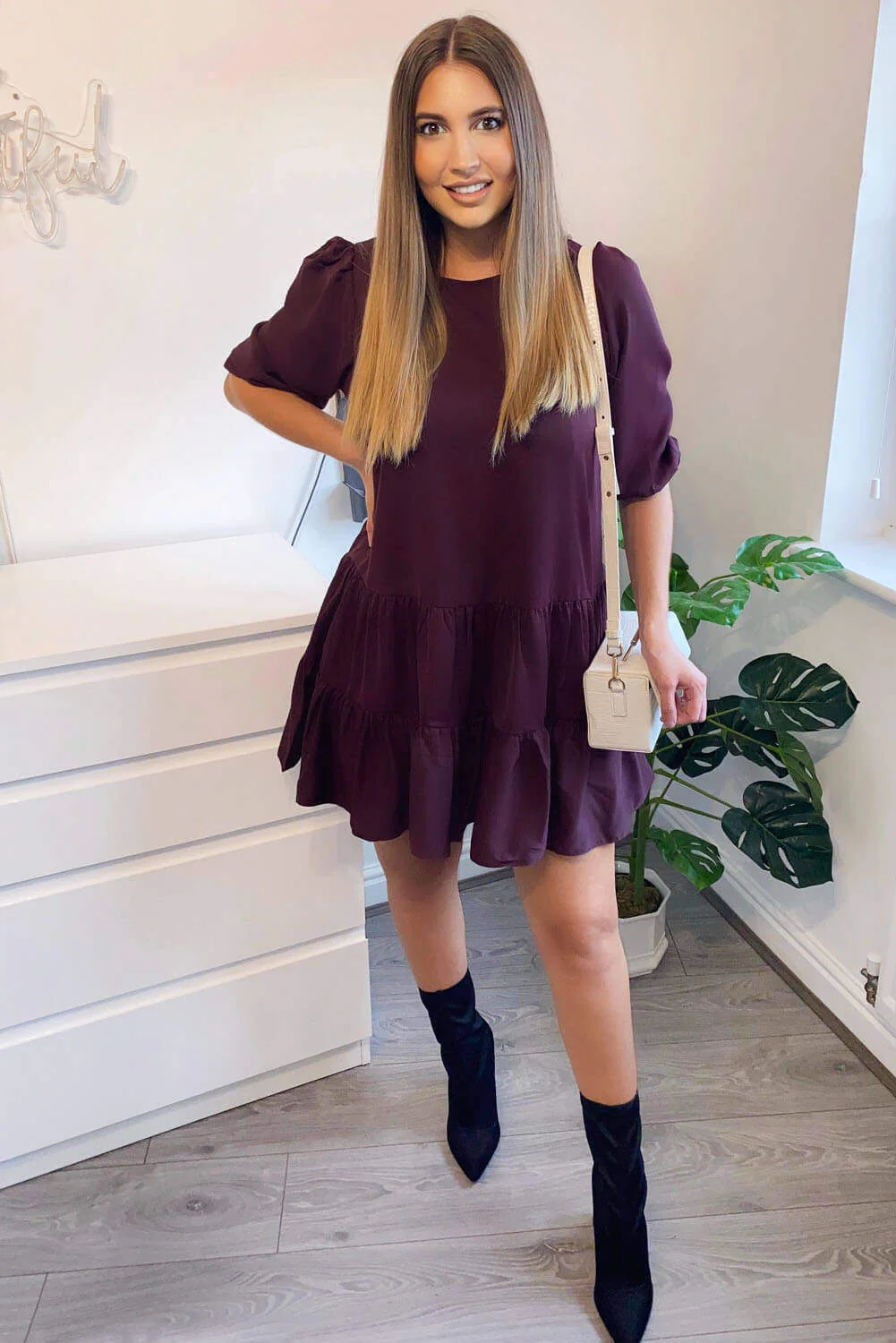 Plum Frill Swing Dress - Swimclubus