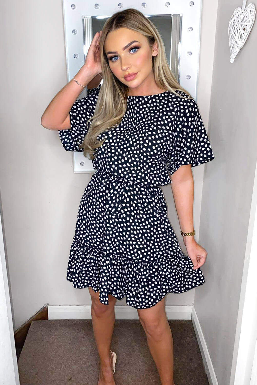 Black Spot Print Day Dress - Swimclubus