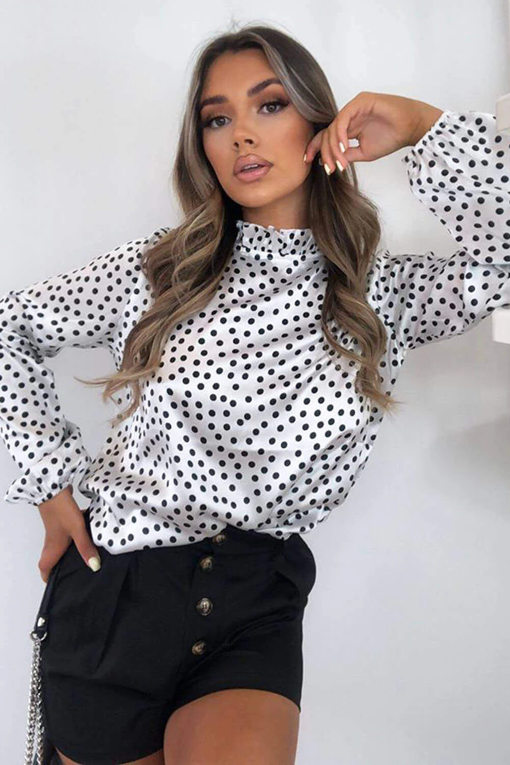 White Polka Dot Long Sleeve Top - Swimclubus