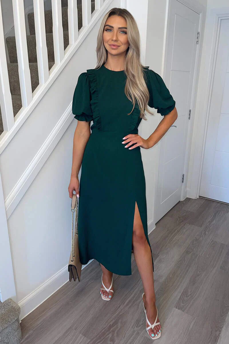 Teal Ruffle Split Leg Midi Dress - Swimclubus