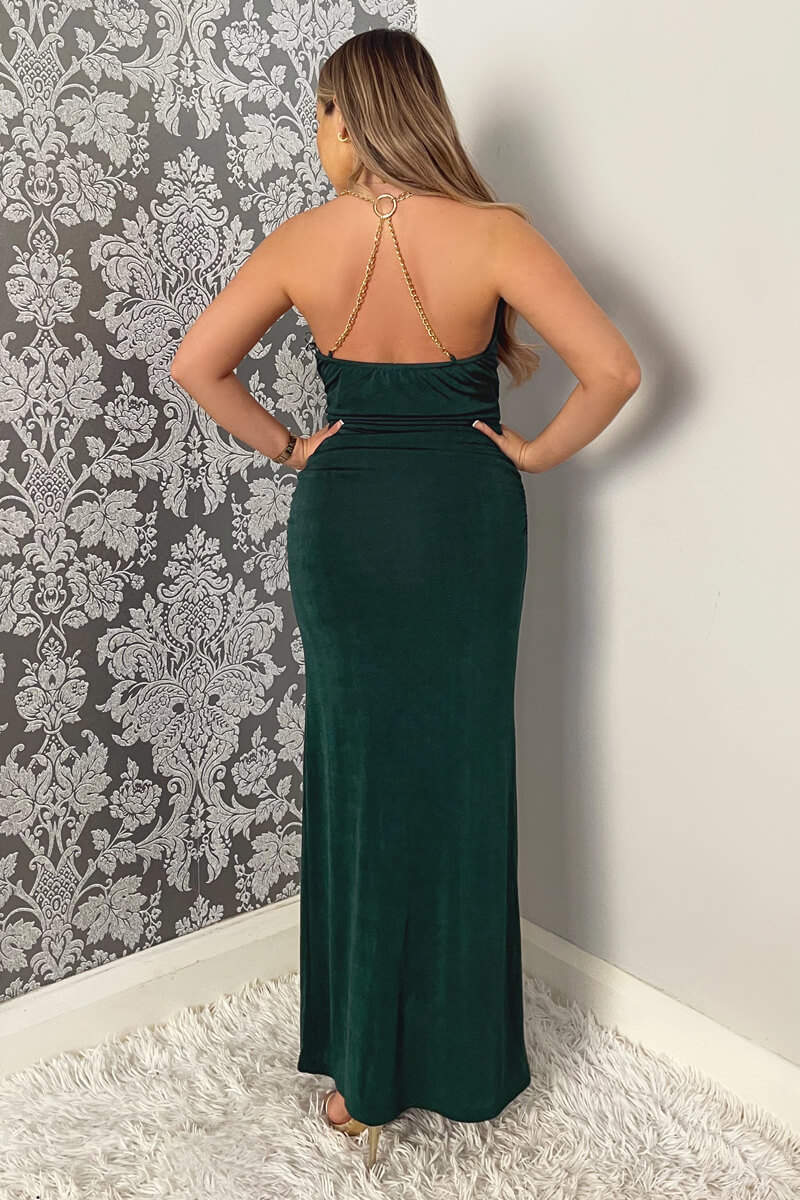 Teal Wrap Top Ruched Side Chain Strap Midi Dress - Swimclubus