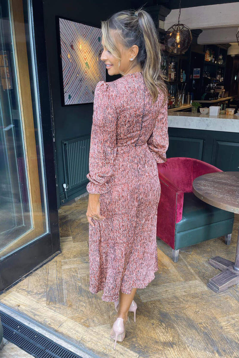 Red Printed Tie Side Wrap Over Midi Dress - Swimclubus