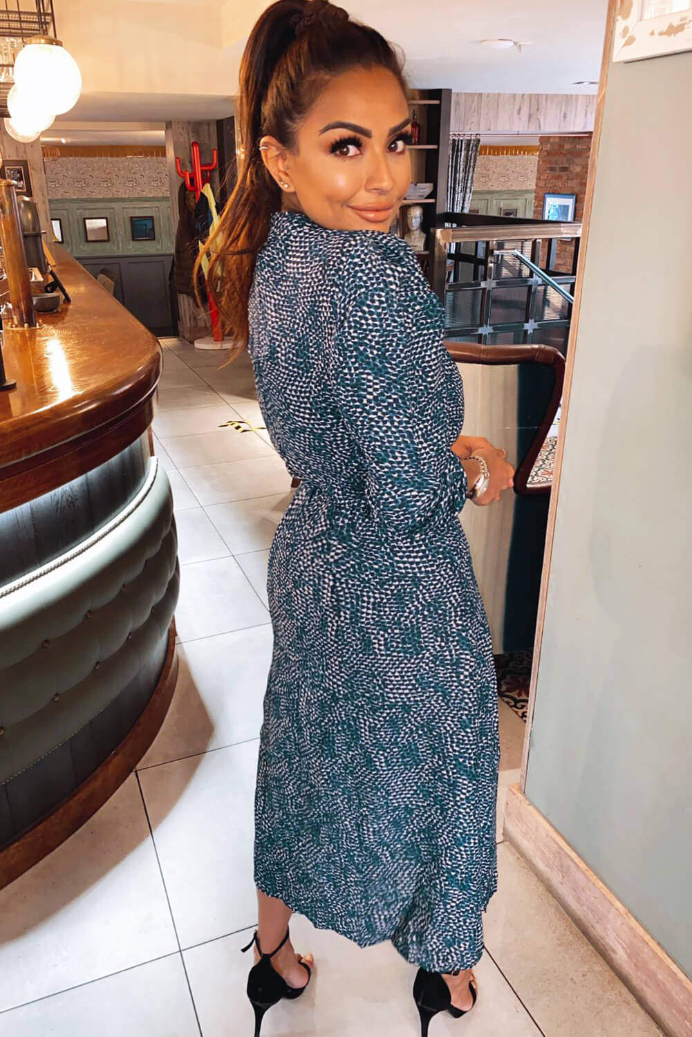 Teal Printed Sheered Cuff Midi Dress - Swimclubus