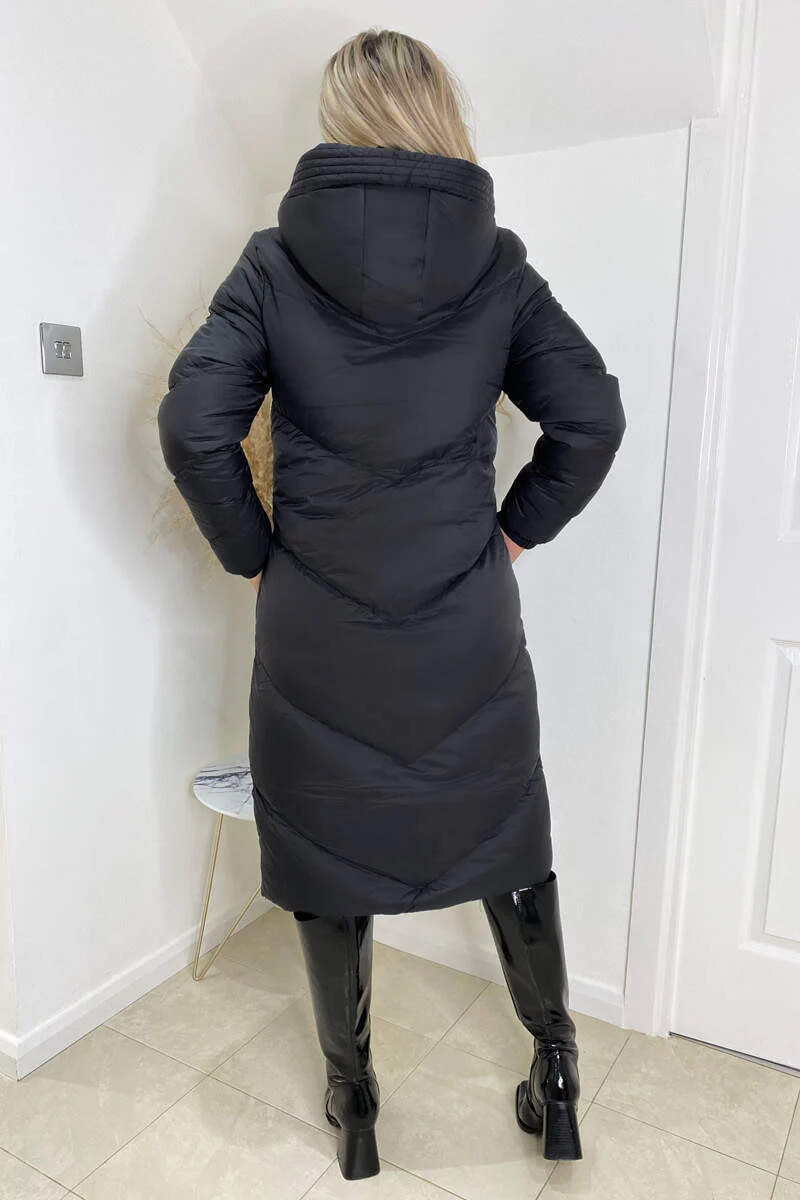 Black Long Puffer Coat - Swimclubus