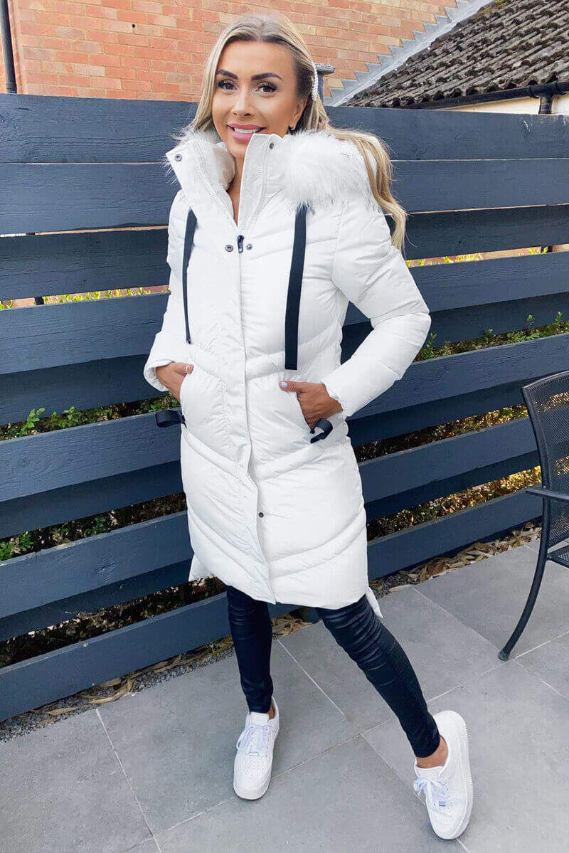 Cream Padded Longline Puffer Coat - Swimclubus