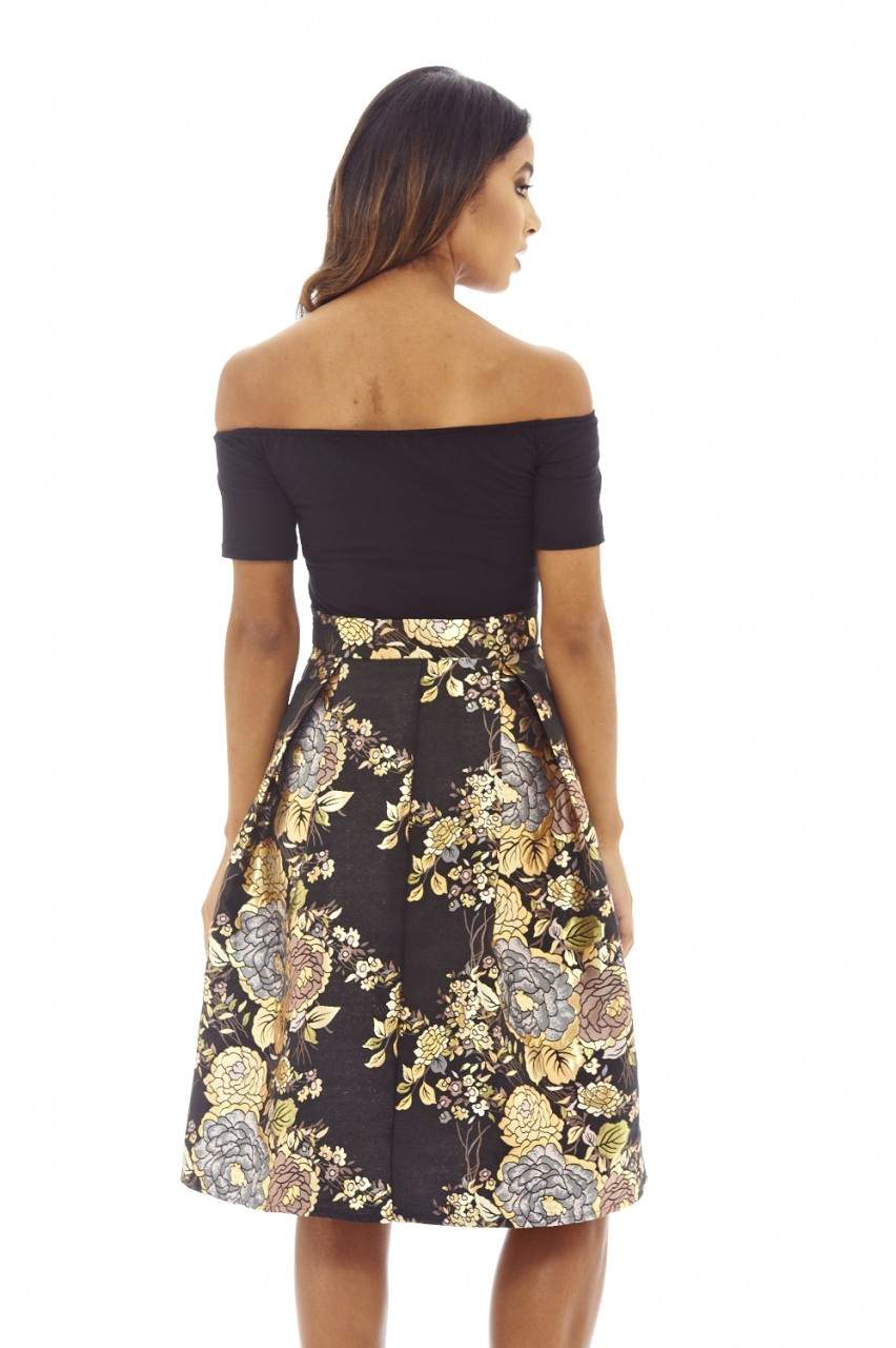 Black Bardot Midi Skater Dress - Swimclubus