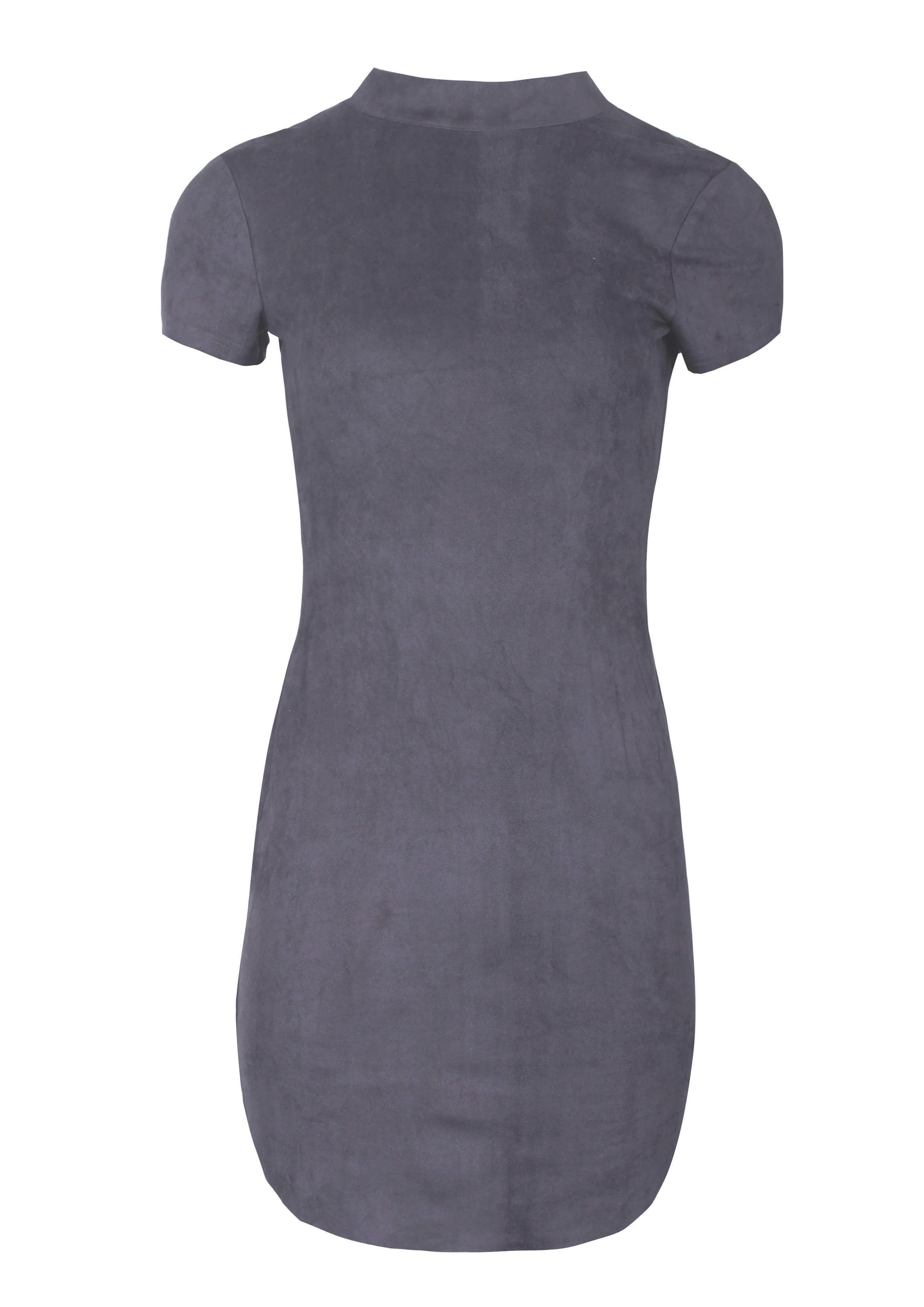 Dark Grey Faux Suede Mini Dress With High Neck - Swimclubus