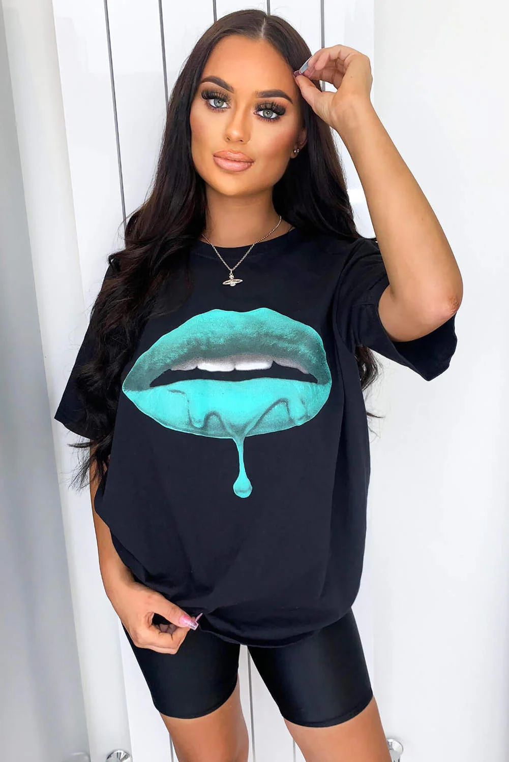 Black Green Lips T-Shirt - Swimclubus