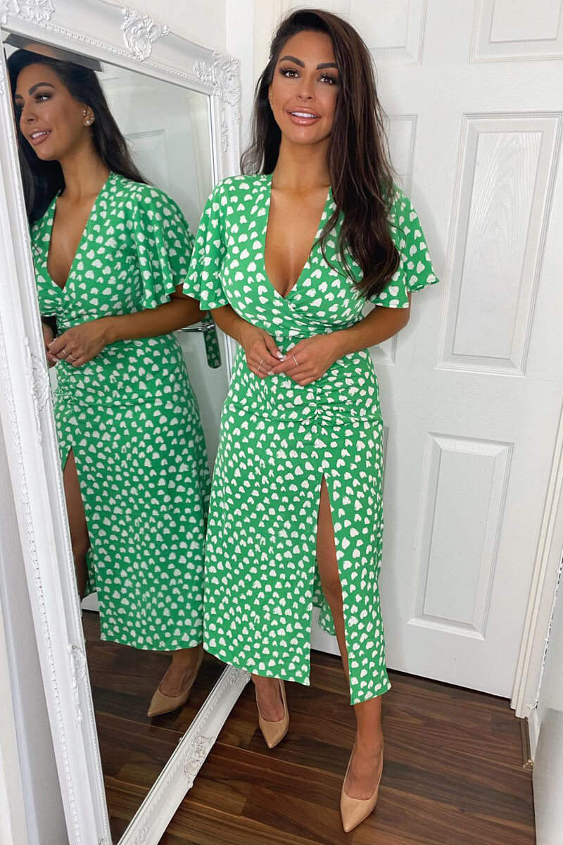 Green Heart Print Midi Dress - Swimclubus