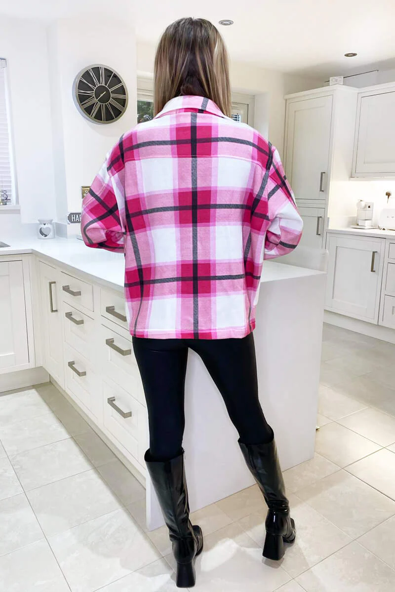 Cerise Double Pocket Checked Shirt Jacket - Swimclubus