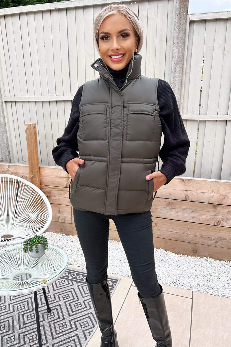 Khaki Short Padded Gilet - Swimclubus