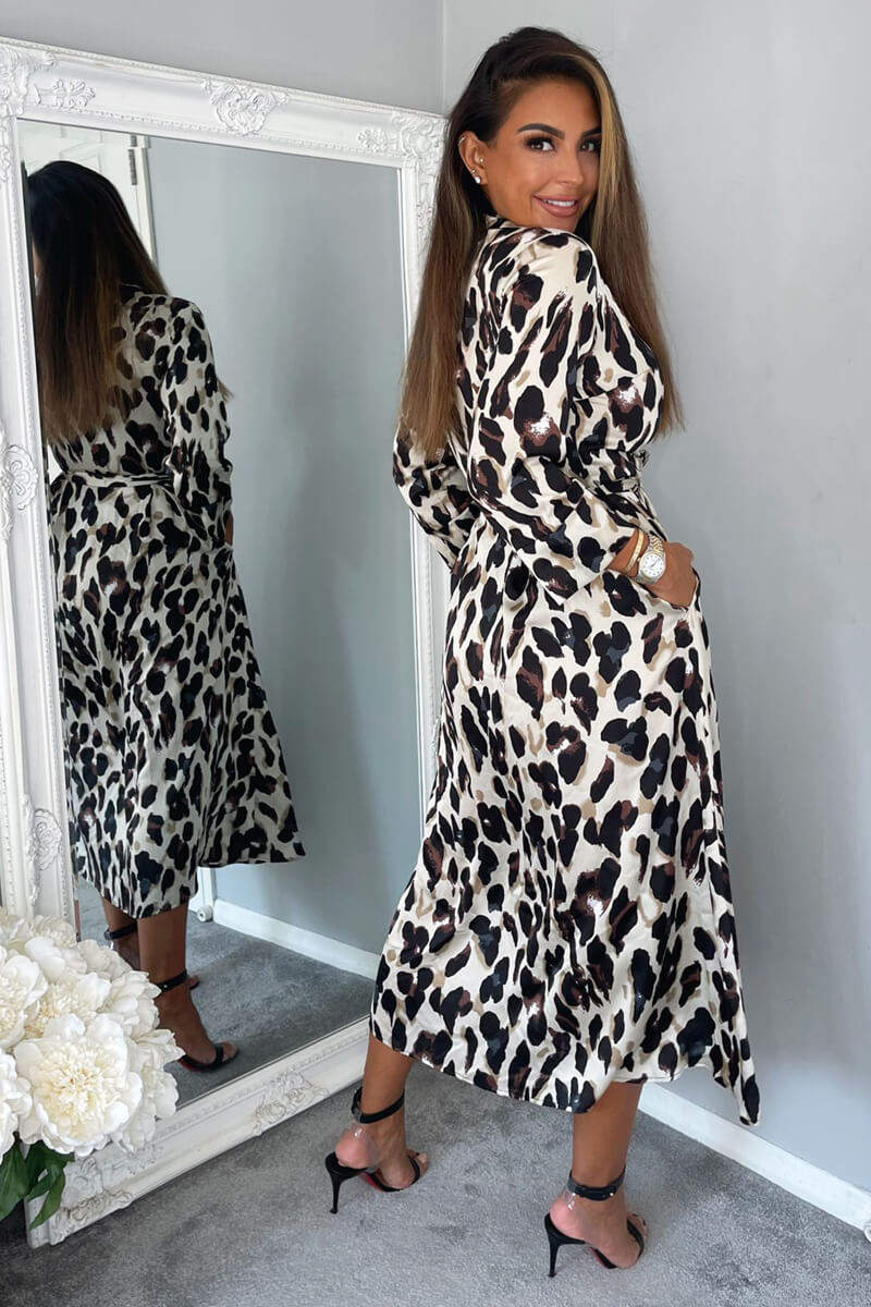 Leopard Print Button Up Midi Dress - Swimclubus
