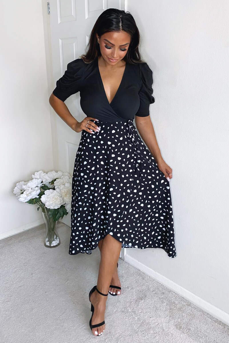 Black 2 in 1 Wrap Over Printed Dress - Swimclubus