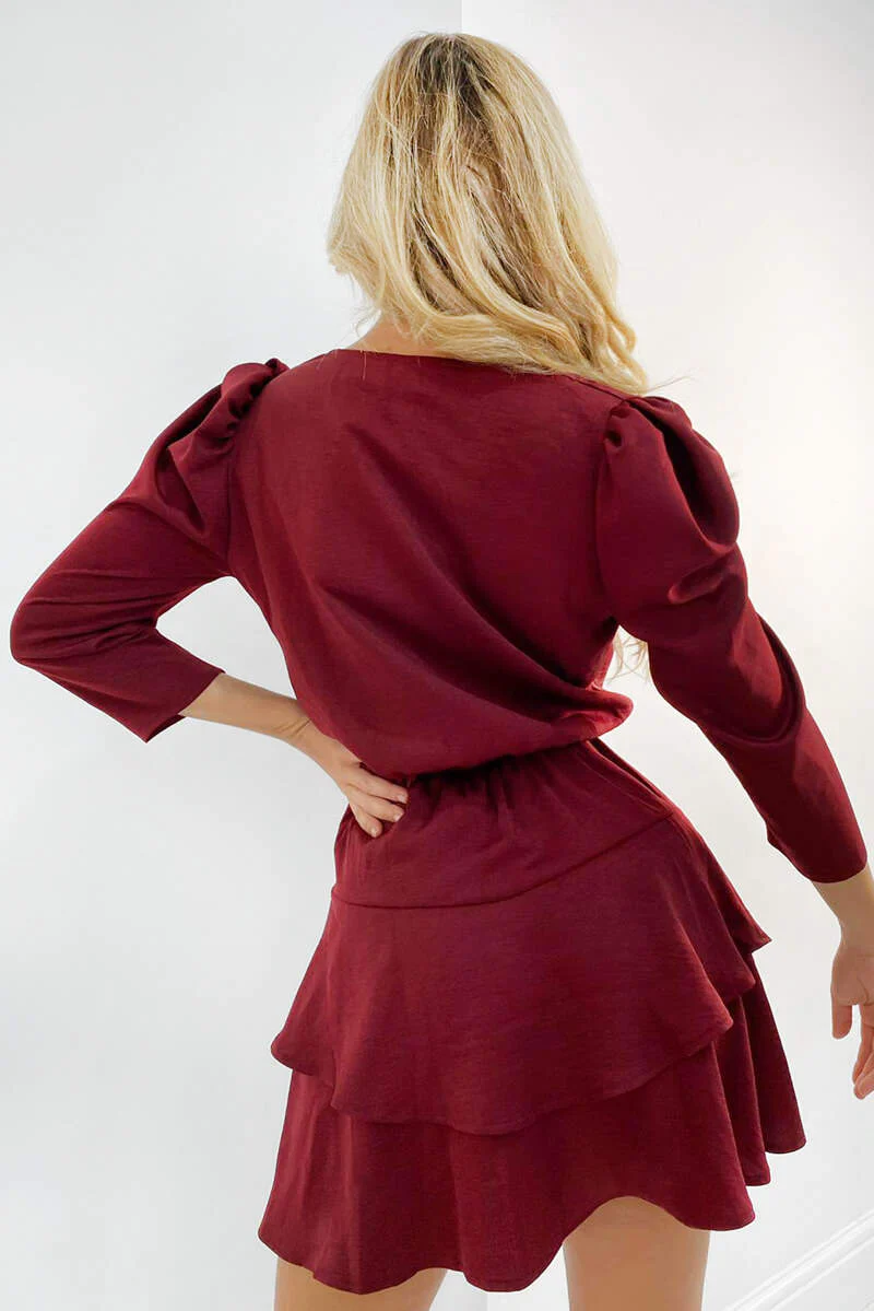 Wine Tiered Mini Dress - Swimclubus