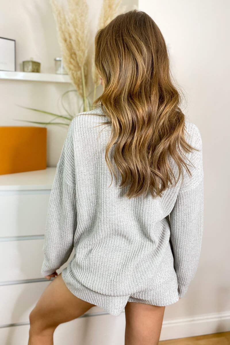 Grey  Knitted Button Up Cardigan - Swimclubus