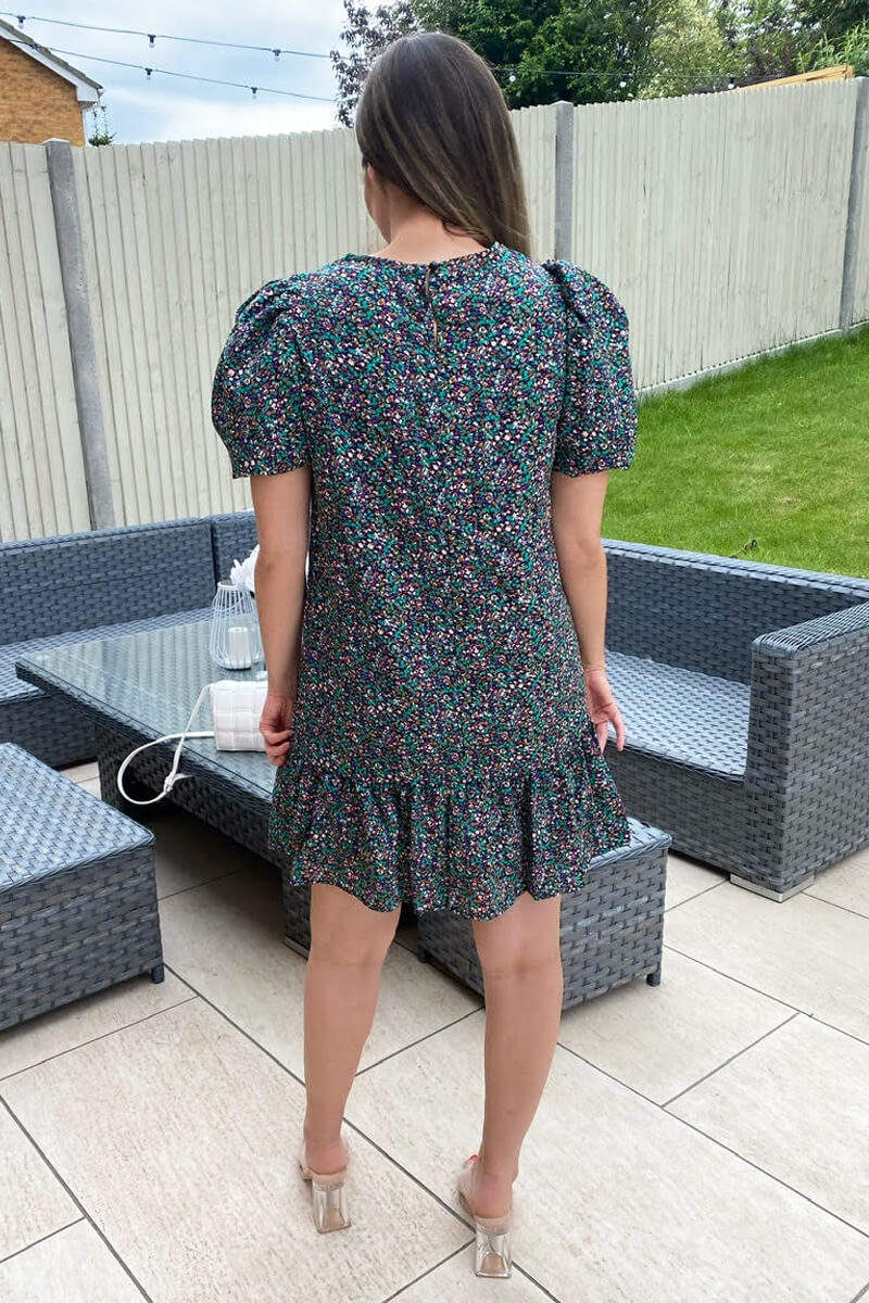 Multi Ditsy Floral Puff Sleeve Smock Dress - Swimclubus