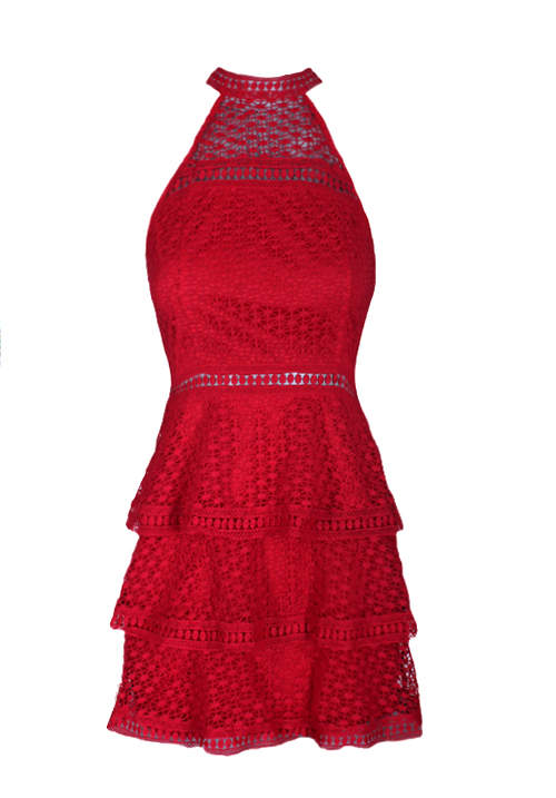 Red Crochet Choker Neck Dress - Swimclubus