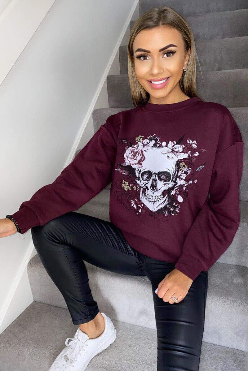 Wine Skull Print Sweatshirt - Swimclubus