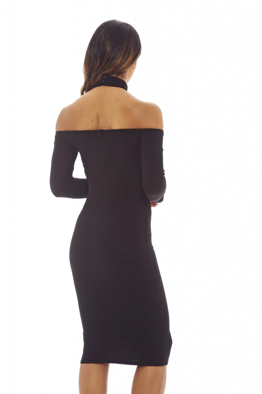 Black Midi Bodycon Dress - Swimclubus