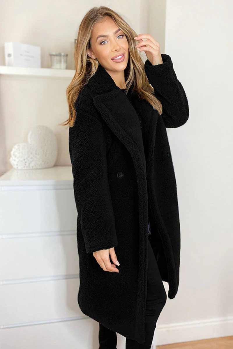 Black Faux Fur Teddy Coat - Swimclubus