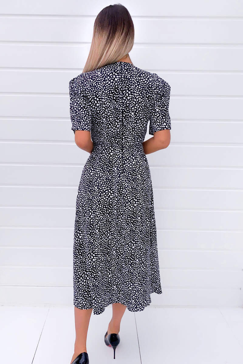 Black Printed Split Hem Midi Dress - Swimclubus