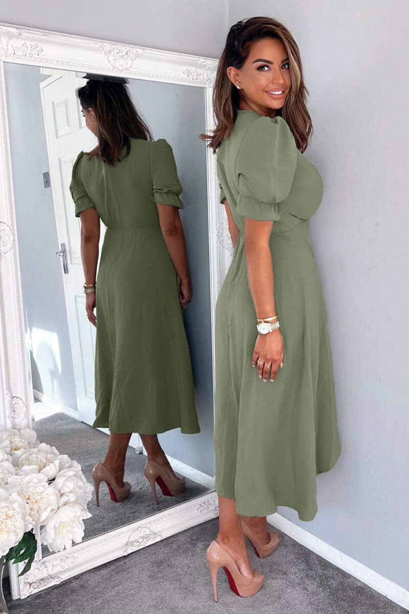 Khaki Wrap Side Tie Midi Dress - Swimclubus