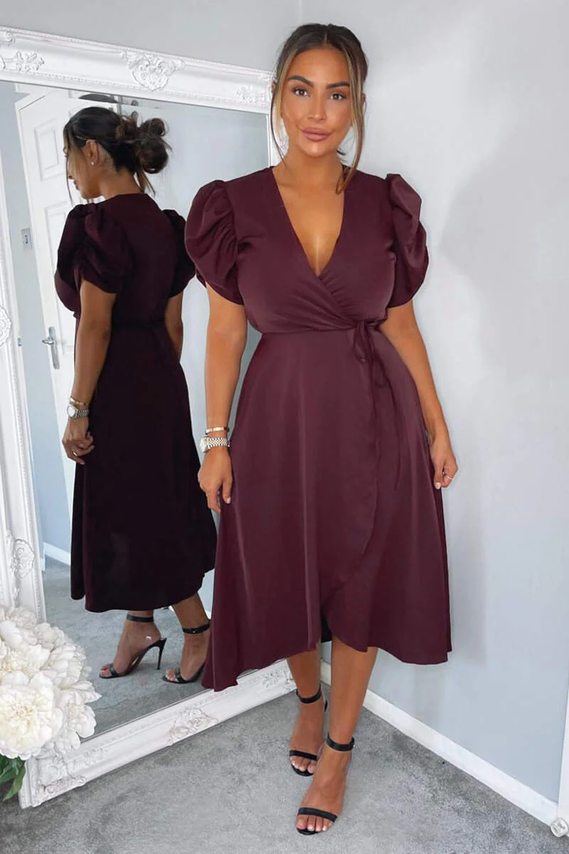 Plum Wrap Over Tie Midi Dress - Swimclubus