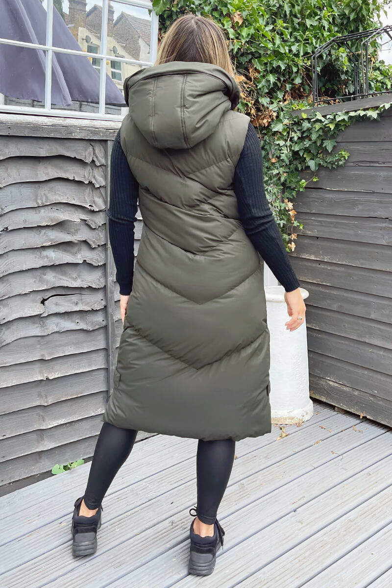 Khaki Hooded Zip Up Gilet - Swimclubus