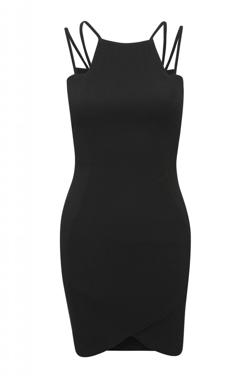 Black Bodycon Dress with Double Strap - Swimclubus