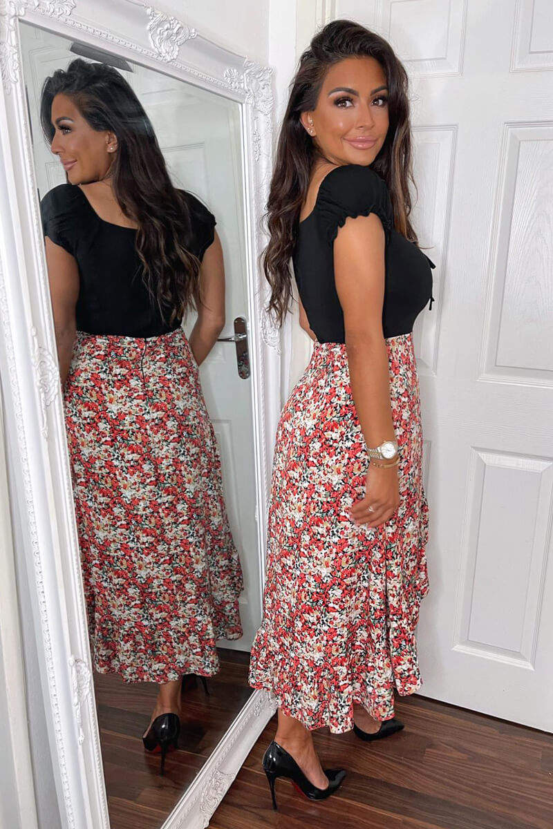 Red Printed Wrap 2 in 1 Midi Dress - Swimclubus