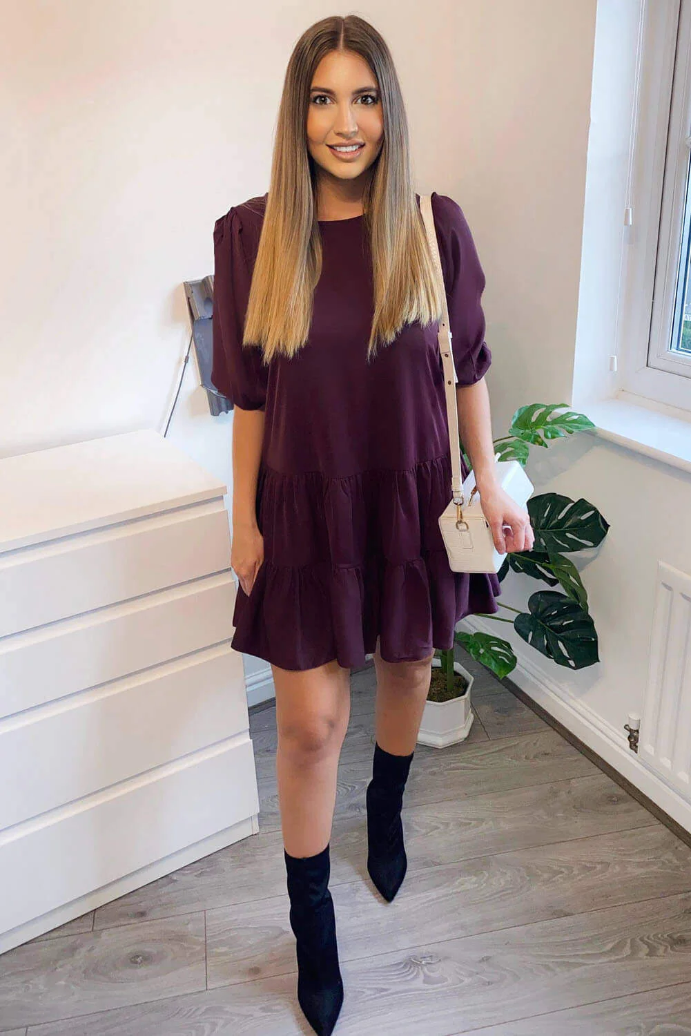 Plum Frill Swing Dress - Swimclubus