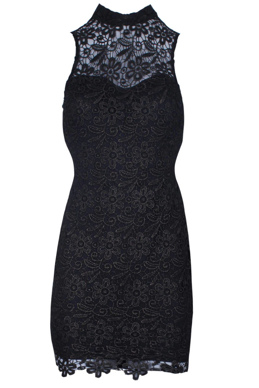 Black/Gold Crochet floral detailed Bodycon dress - Swimclubus