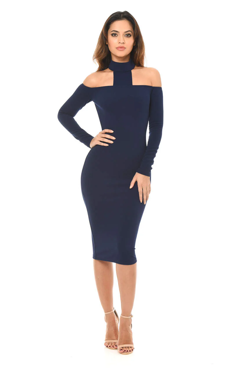Navy Midi Bodycon Dress - Swimclubus