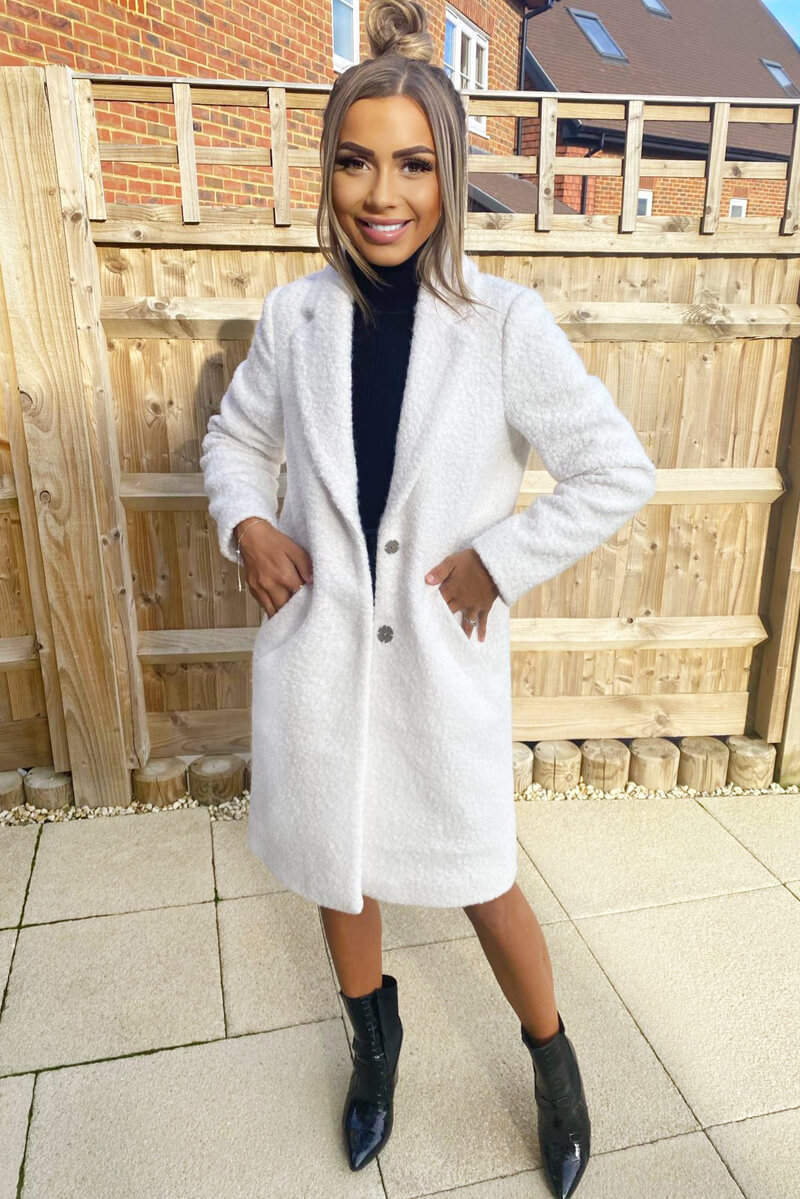 Cream Long Teddy Coat - Swimclubus