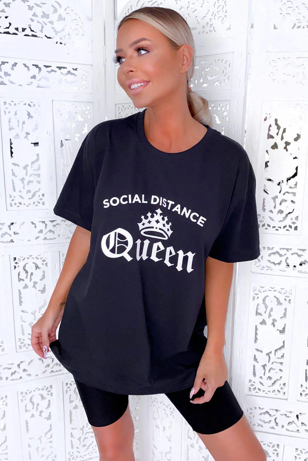 Black Social Distance Queen Tee - Swimclubus