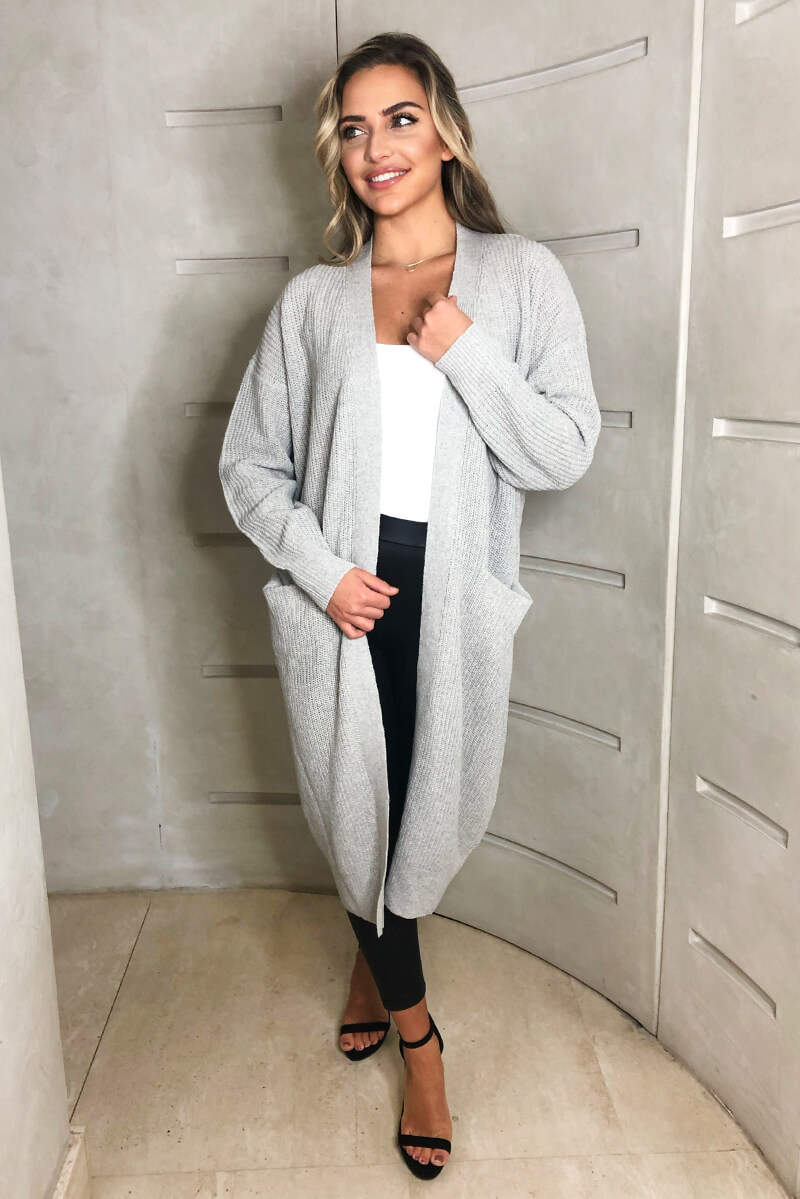 Grey Oversized Midi Length Cardigan - Swimclubus