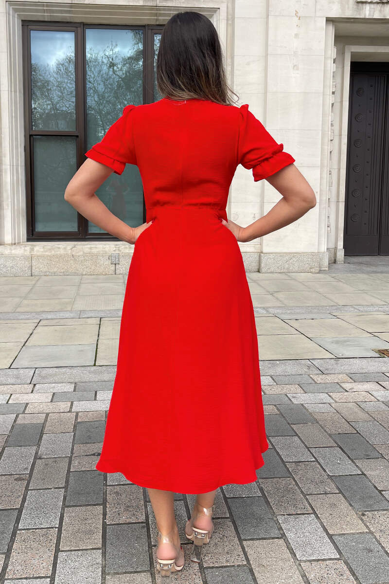 Red Wrap Side Tie Midi Dress - Swimclubus