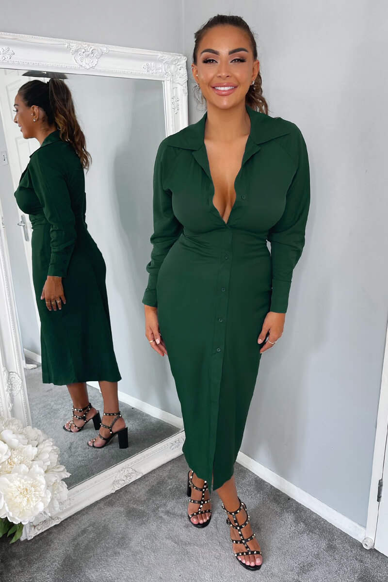 Teal Button Up Midi Dress - Swimclubus