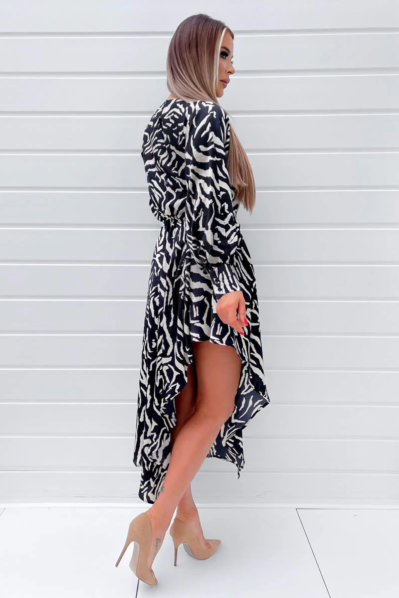Black Animal Print High Low Skirt Midi Dress - Swimclubus