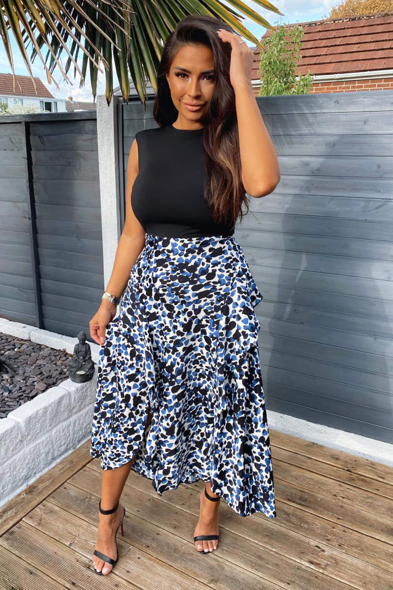Blue Printed Skirt 2 in 1 Midi Dress - Swimclubus