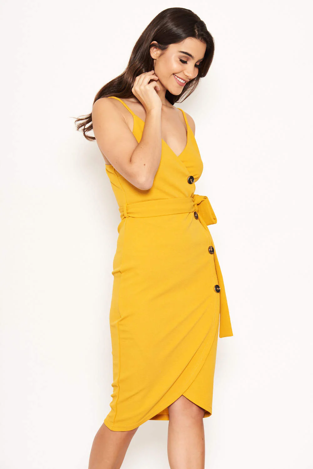 Yellow Button Front Detail Dress - Swimclubus
