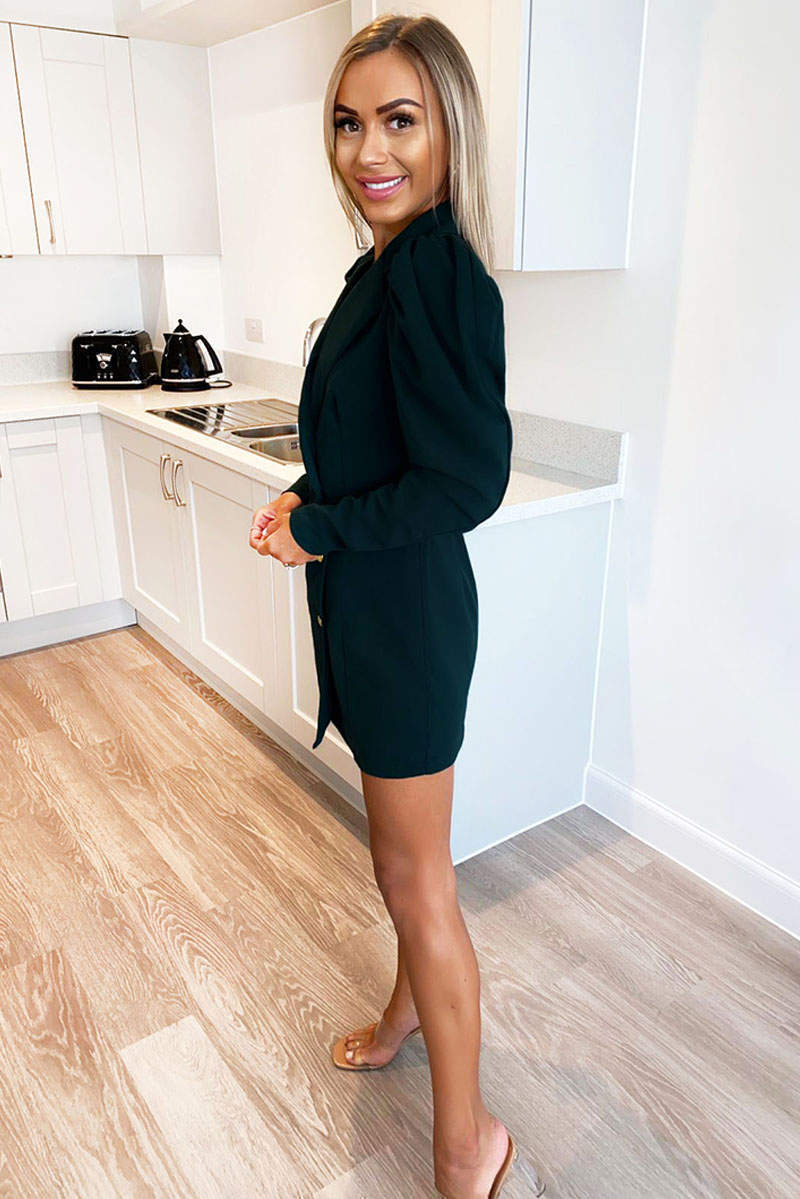 Teal Puff Sleeve Blazer Dress - Swimclubus