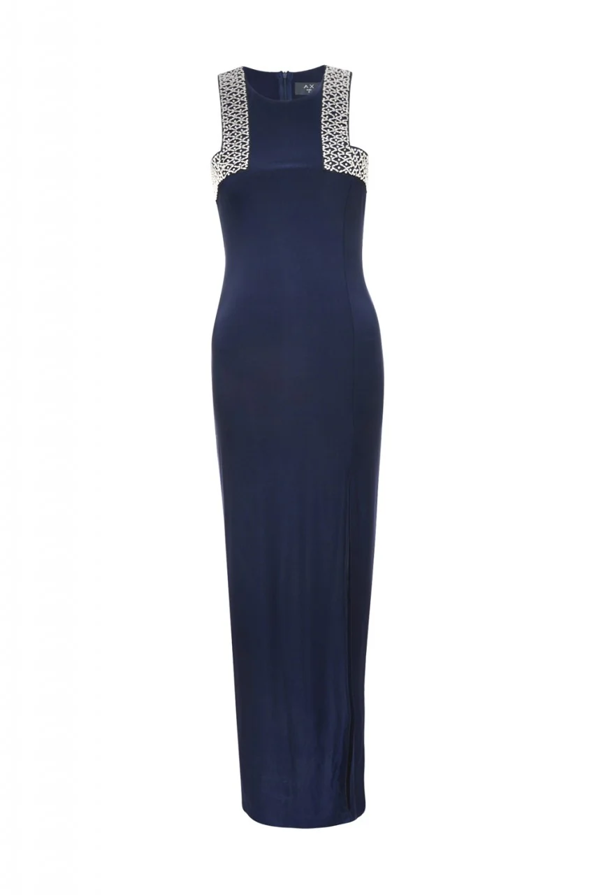 Navy Embellished  Slinky Maxi Dress - Swimclubus