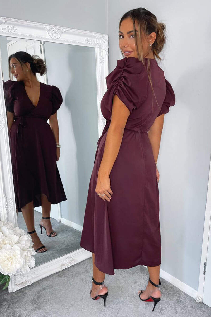 Plum Wrap Over Tie Midi Dress - Swimclubus