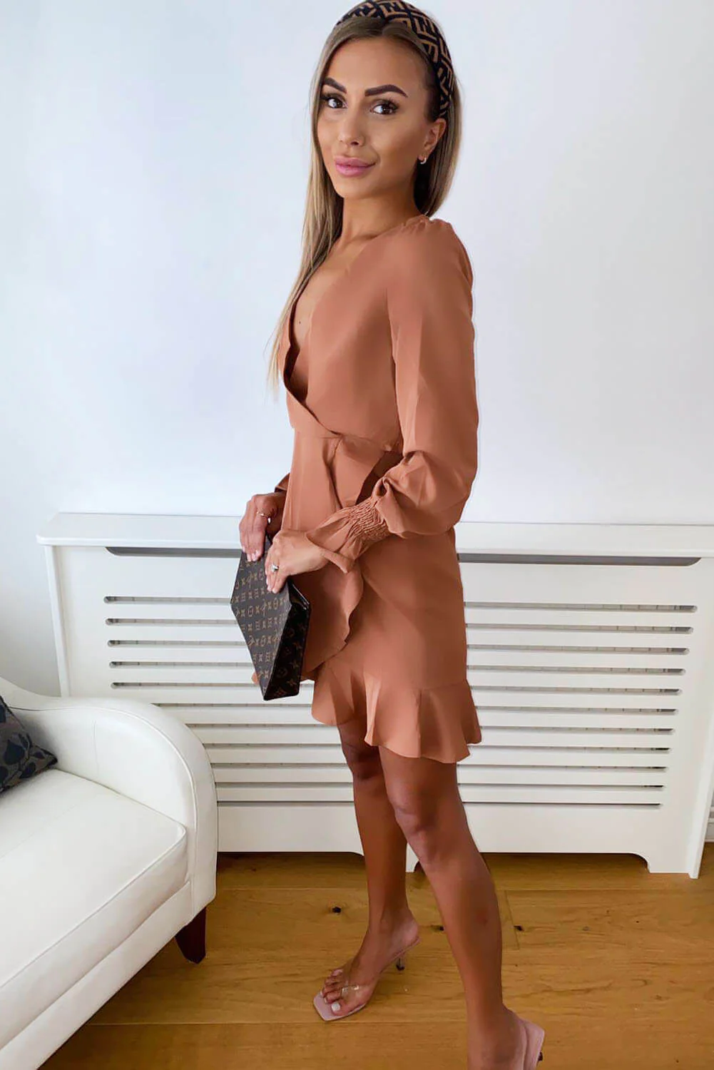 Camel Wrap Frill Hem Dress - Swimclubus