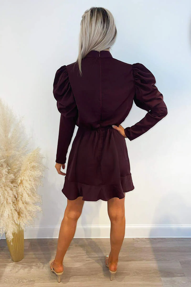 Plum Puff Sleeve Skater Dress - Swimclubus